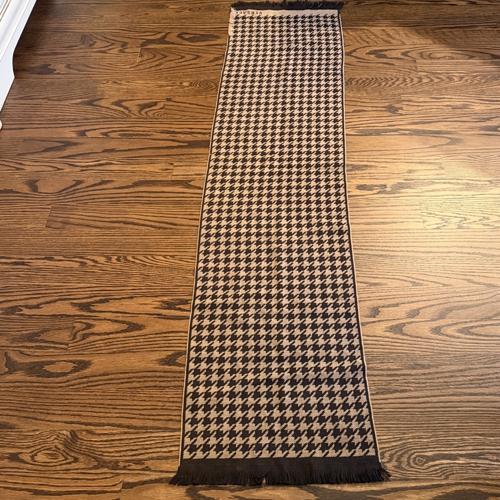Versace Dark Brown and Tan Houndstooth Wool Scarf - Picture 10 of 10